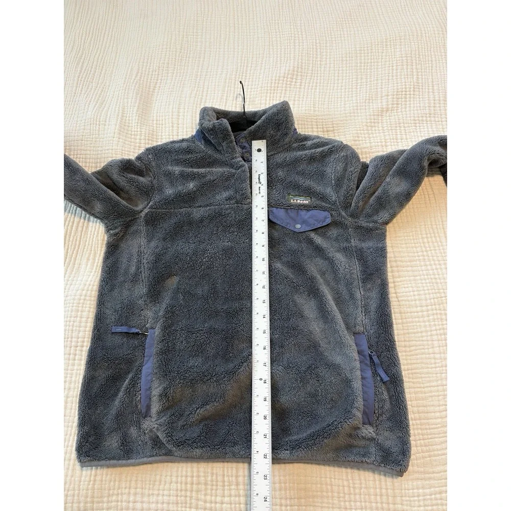 LL Bean Pullover Mens Small Gray Sherpa Hi Pile Fleece Snap Gorpcore Granola